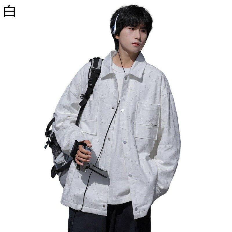 シャツジャケット メンズ ダメージ加工 アーガイル柄 胸ポケット付き トップス ショートコート 短め 長袖 折り襟 柔軟性 春服 夏服 秋服 耐久 職場 通勤 ...