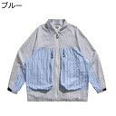 シャツ メンズ ジャケット ストライプ スプライス パッチワーク 切り替え ポケット付き シャツジャケット 長袖 折り襟 アウトドア コート 上着 会社 春夏秋冬 男性用 流行り ファッション