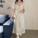 ルームワンピース プリンセス 夏用 レディース パジャマ ネグリジェ レース 姫系 ロング丈 薄手 ひんやり サテンシルク 光沢感 肌に優しい カジュアル 家着 寝間着 ナイトウェア ルームウェア スクエアネック ガーリー 可愛い レトロ