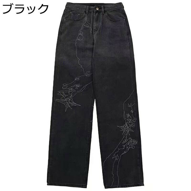 デニムパンツ メンズジーンズ 春秋 ウォッシュ加工 ヴィンテージ 刺繍 ストレートパンツ ゆったり カジュアル ワイド Gパン 長ズボン 普段着 ウオーキング 散? 日常 旅行 バイクパンツ(4.0)
