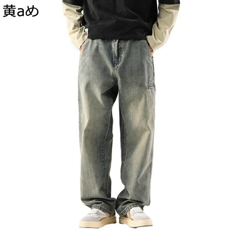 楽天kcreateジーンズ メンズ デニムパンツ ゆったり ルーズ ストレートパンツ アメカジ 大きいサイズ ジーパン 丈夫 作業着 ストリート カジュアル ワイドパンツ ウォッシュ ヴィンテージ加工 春夏秋