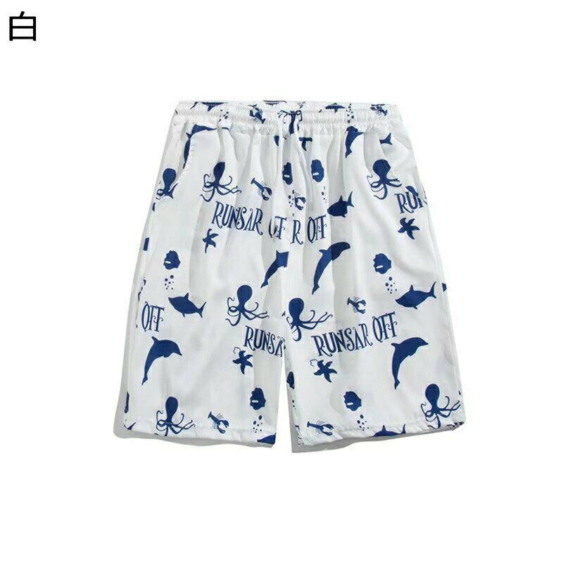 ビーチパンツ 半ズボン アニマルプリント 海の動物 メンズ 水着 サーフトランクス 海パン 五分丈 短パ..