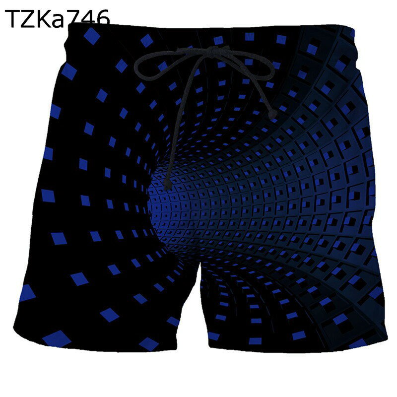 ビーチパンツ 3Dプリント メンズ 水着 五分ズボン ワームホール トンネル 抽象的 幾何学模様 サーフトランク サーフパンツ 夏服 吸汗 軽い コンフォート ゆったり 海辺 砂浜 大きいサイズ