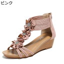 ウェッジサンダル レディース ボヘミアン風 サマーサンダル 花柄 ビジュー飾り セパレートサンダル 細身 民族風 フェミニン すべり止め 歩きやすい 春夏秋靴 ストリート トラベル レトロ