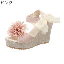 ウェッジサンダル レディース ファッションサンダル 10.5cmヒール 厚底靴 ストライプサンダル 花飾り リボン ラウンドトゥ 細身 ロングシーズン エレガント 防滑 コンフォート 同窓会 発表会