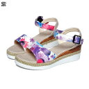 ウェッジソールサンダル レディース 花柄 ストライプサンダル 厚底靴 ファッションサンダル 6cmヒール 美脚効果 ラウンドトゥ 女性らしい 滑り止め 疲れにくい 春 夏 秋 同窓会 発表会
