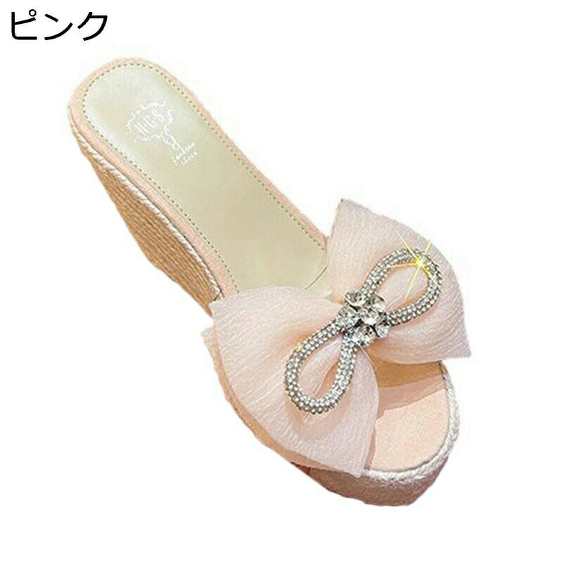 ウェッジソールミュール レディース 厚底スリッパ ジュートサンダル ファッションサンダル 蝶結び飾り 透明 美脚 通気 低反発 エレガント 滑り止め 春 夏 秋 ショッピング デート 快適