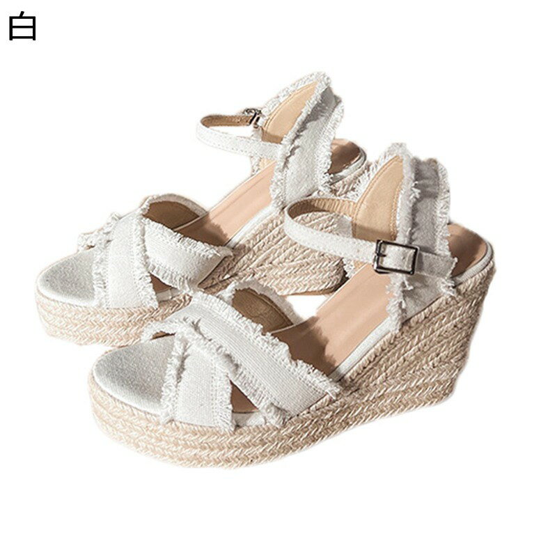 ウェッジサンダル ファッションサンダル レディース ダメージデザイン ジュートサンダル 厚底靴 10cmヒール シンプル 美脚効果 春夏秋靴 エレガント 滑り止め 履きやすい 通勤通学 宴会