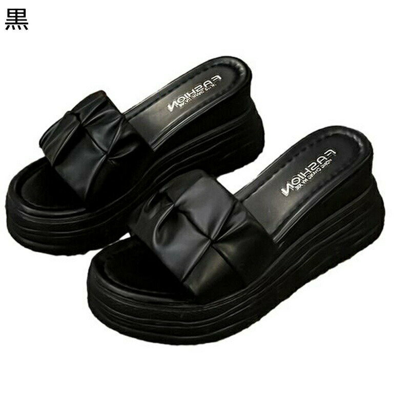 サボ ミュールサンダル レディース ドレープ ハイヒール ウェッジヒール 厚底靴 厚底サンダル 身長アップ 外出スリッパ 細見え 流行し シンプル トレンド 蒸れない 耐摩耗 フェミニン 夏用