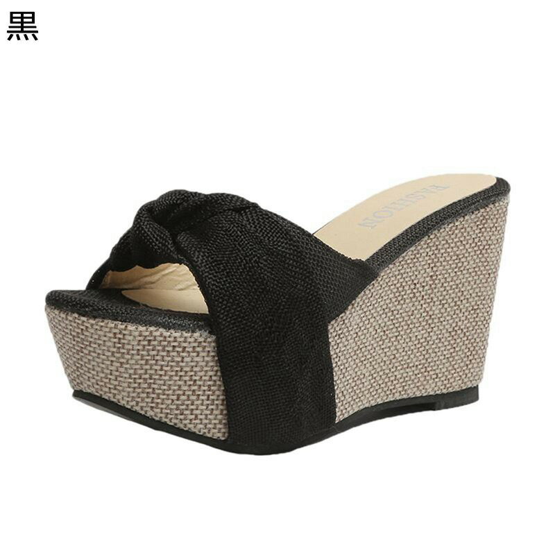 ウェッジサンダル ジュートサンダル 9cm 蝶付き リボン レディース スリッパ ミュール サボ 麻 ハイヒール ウェッジソール 厚底 大きいサイズ シンプル ファッション 夏靴 歩きやすい