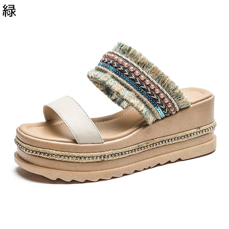 ミュール レザー 本革 ミュールサンダル タッセル レディース 真珠 パール スリッパ サボ スパンコール..