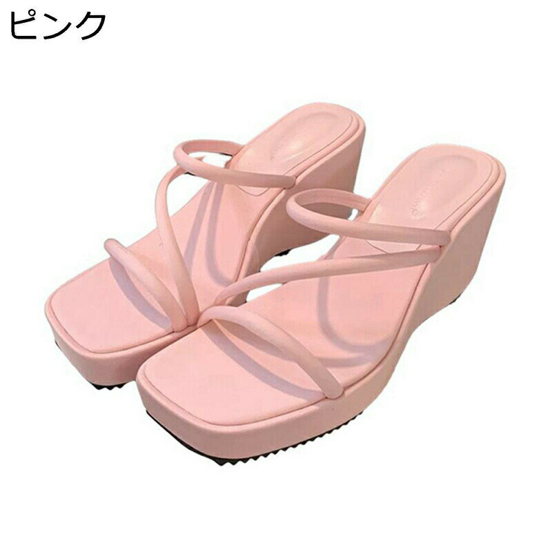 サボ ミュールサンダル 細いストラップ スクエアトゥ レディース ハイヒール ウェッジヒール 厚底靴 厚底サンダル 身長アップ 外出スリッパ 足細 おしゃれ かわいい きれいめ セクシー 夏靴