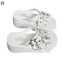 ウェッジミュール 星 甲ストラップ バックル サンダル レディース クロスストラップ スリッパ サボ 外履き フリンジ ゴシック パンク ウェッジソール 厚底靴 身長アップ 可愛い 女性用 夏靴