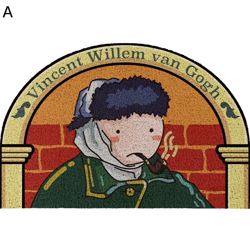 ドアマット 室内・室外 玄関マット 名画柄 漫画風 おもしろ フロアマット 滑り止め 半円 掃除簡単 耐磨..