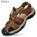 登山サンダル レザー 29cm トレッキングサンダル サンダル メンズ 本革 つま先保護 マジックテープ 結ばない靴紐 男性用 夏用靴 素足可 戸外 海 河 川...