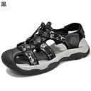 登山サンダル レザー メンズ 本革 サンダル 迷彩柄 スポーツサンダル 夏 つま先保護 マジックテープ ビーサン アウトドアサンダル 夏靴 男性 海辺 普段用 ...