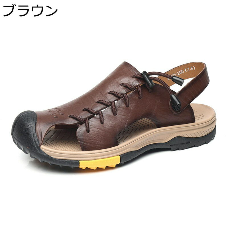サンダル メンズ 2way スポーツサンダル つま先保護 レザー マジックテープ 本革 トレッキングサンダル 耐久 滑らない 走れる 幅広い 夏靴 アウトドアサンダル スニーカーサンダル 釣り キャンプ ウォーキング