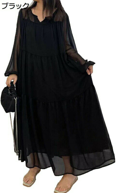 ワンピース レディース ロング ドレス カジュアル ゆったり エレガント 上品 体型カバー フリーサイズ 春 夏 長袖 マキシ丈 プレゼント