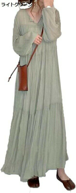 ワンピース レディース ロング ドレス カジュアル ゆったり エレガント 上品 体型カバー フリーサイズ 春 夏 長袖 マキシ丈 プレゼント