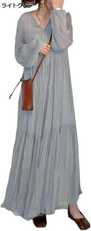 ワンピース レディース ロング ドレス カジュアル ゆったり エレガント 上品 体型カバー フリーサイズ 春 夏 長袖 マキシ丈 プレゼント
