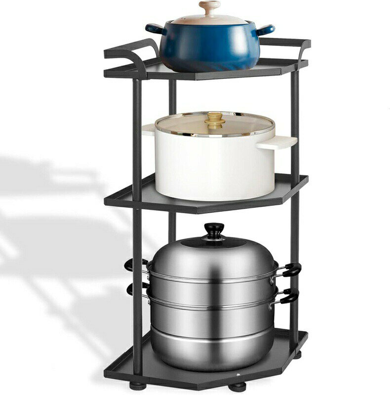 鍋 置き 鍋 コーナーラック フライパンラック 調味料収納ラック 3層 キッチンコーナーラック タワー 鍋..