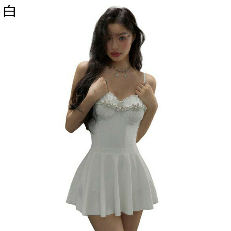 ワンピース 水着 モノキニ レディース 2点set オールインワン スイムウェア 花柄 ビジュー飾り 胸パッド ワイヤー ビーチドレス フェミニン 肌守り 萌え水着 韓国風 INS 海 プール 温泉