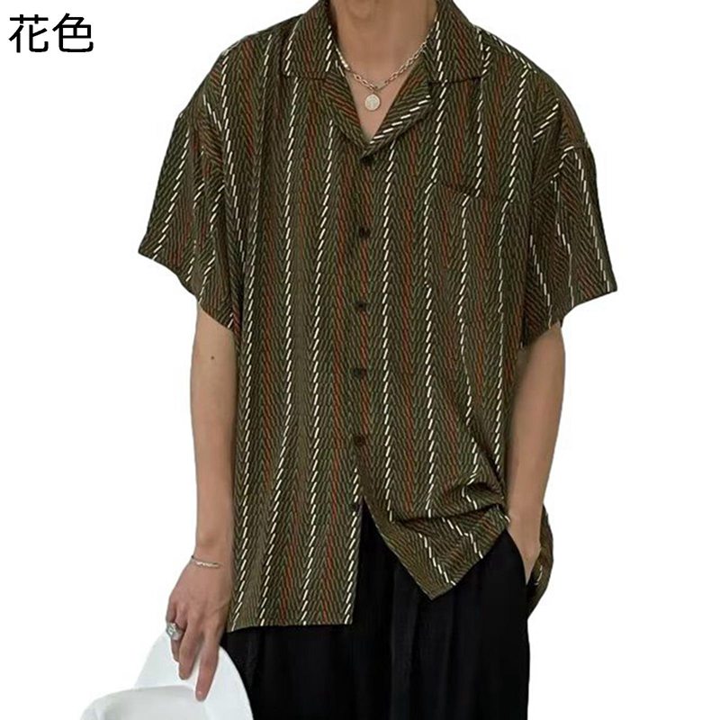アロハシャツ 柄シャツ メンズ ビーチシャツ 半袖 ストライプ ビックシルエット 花柄 ボタニカル 開襟シャツ 羽織り 通気 速乾 紫外線対策加工 柔らかい 耐摩耗 春夏秋 ストリート hiphop 原宿系 クール おしゃれ 派手