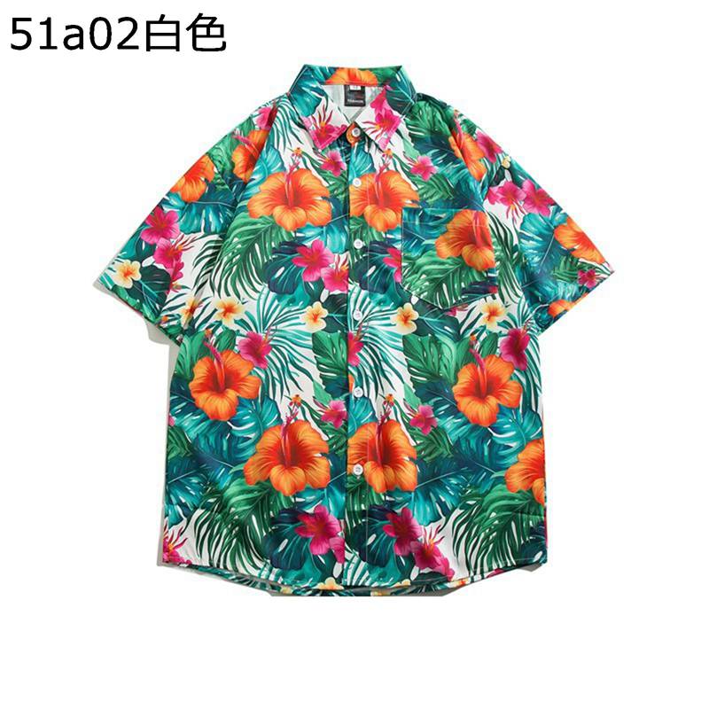 アロハシャツ 前開き シャツ ボタンダウン メンズ ラッパ柄 ハワイアンシャツ 半袖 夏物 ゆったり プリ..