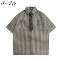 半袖シャツ ネクタイ付き カジュアルシャツ アロハ 夏服 メンズ 前開き オーバーサイズ プリントシャツ ボタンダウン 通気性 透湿 UV対策 日焼け止め チェ...