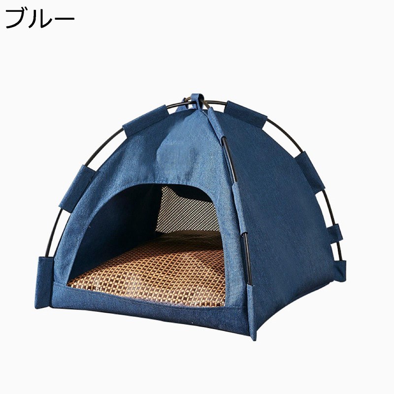 ペットテント ペットベッド ござ 夏用 メッシュ ペットクッション 室内室外 滑りにくい裏生地 両用 キ..