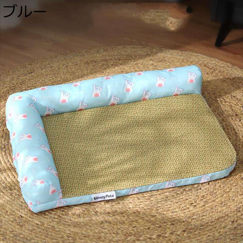 犬 ベッド 猫 ベッド ござ 夏用 スクエア型 枕付き ペットベッド ペットクッション やんわり 藤シート ..