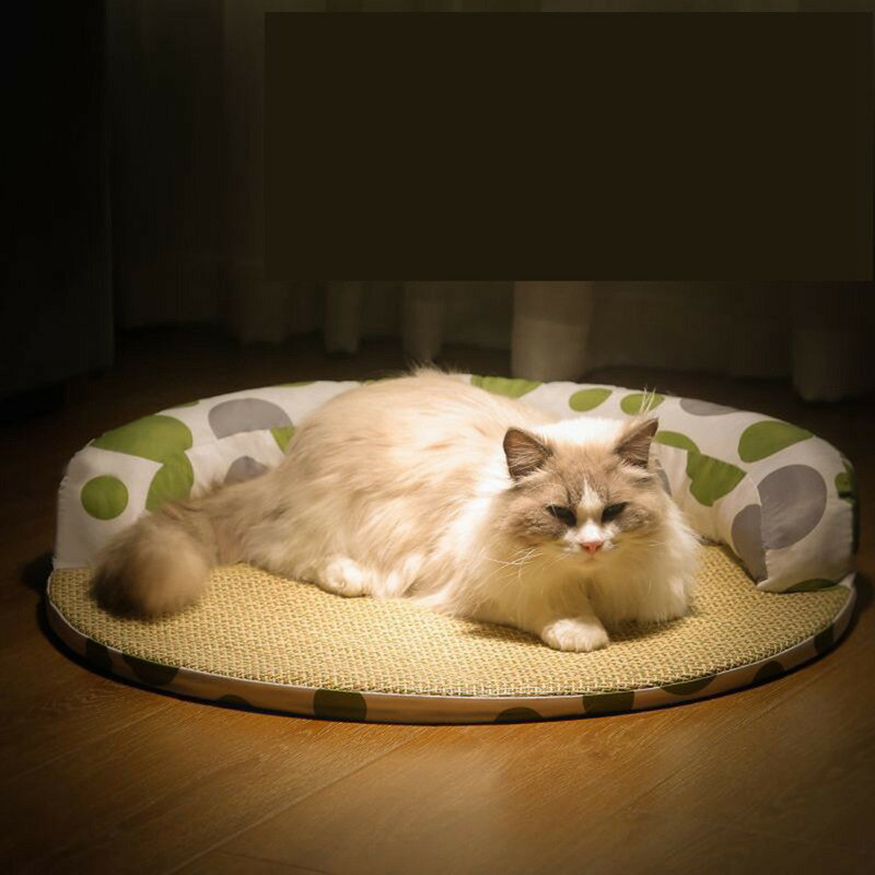 ペットベッド 枕付き 夏用 藤 猫用ベッド 冷感マット 涼しい 犬用ベッド 暑さ対策 冷却マット 滑りにくい裏生地 室内 寝床 お手入れ簡単 寒さ対策 休憩所 耐え噛み 耐久性 快適 ひんやり