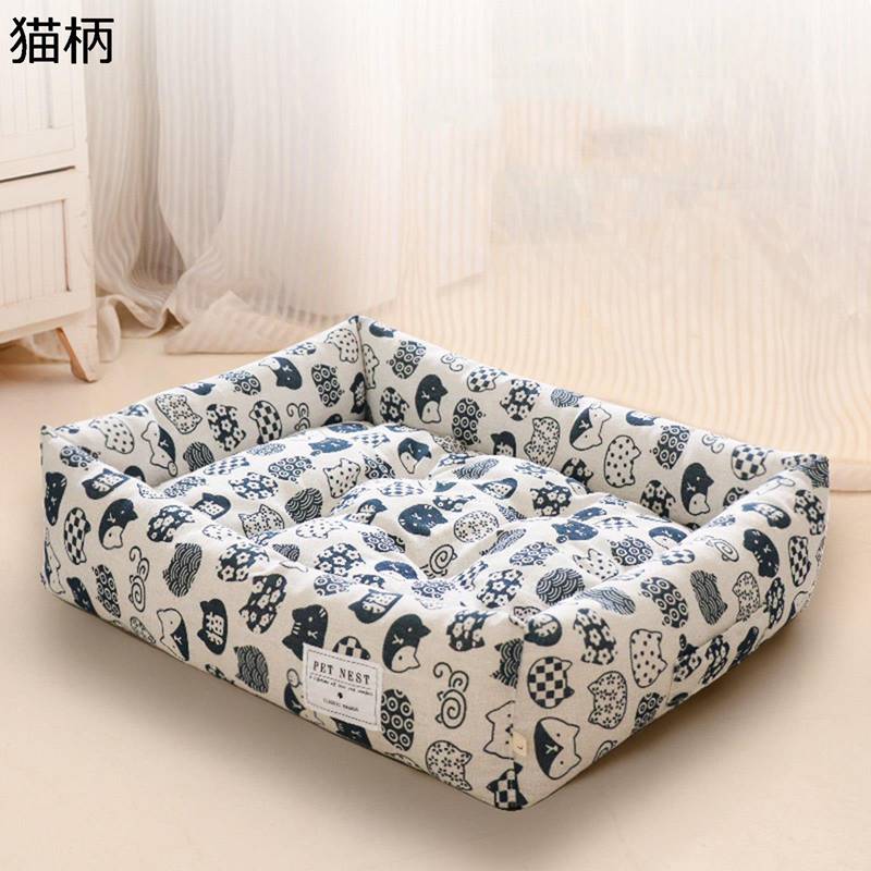 スクエア型 ペットベッド 夏用 ござ付き 涼しい 犬用ベッド 猫用ベッド ペットクッション 柔らかい ペ..