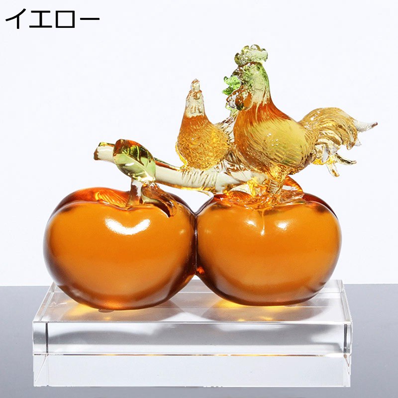 クリスタル 柿 鶏 酉 干支 置物 ガラス 動物 フルーツ 彫像 風水グッズ お祝い 開運 運気アップ 厄除け お守り 縁起物 インテリア 雑貨 クリエイティブ オブジェ 工芸品 リビングルーム オフィス