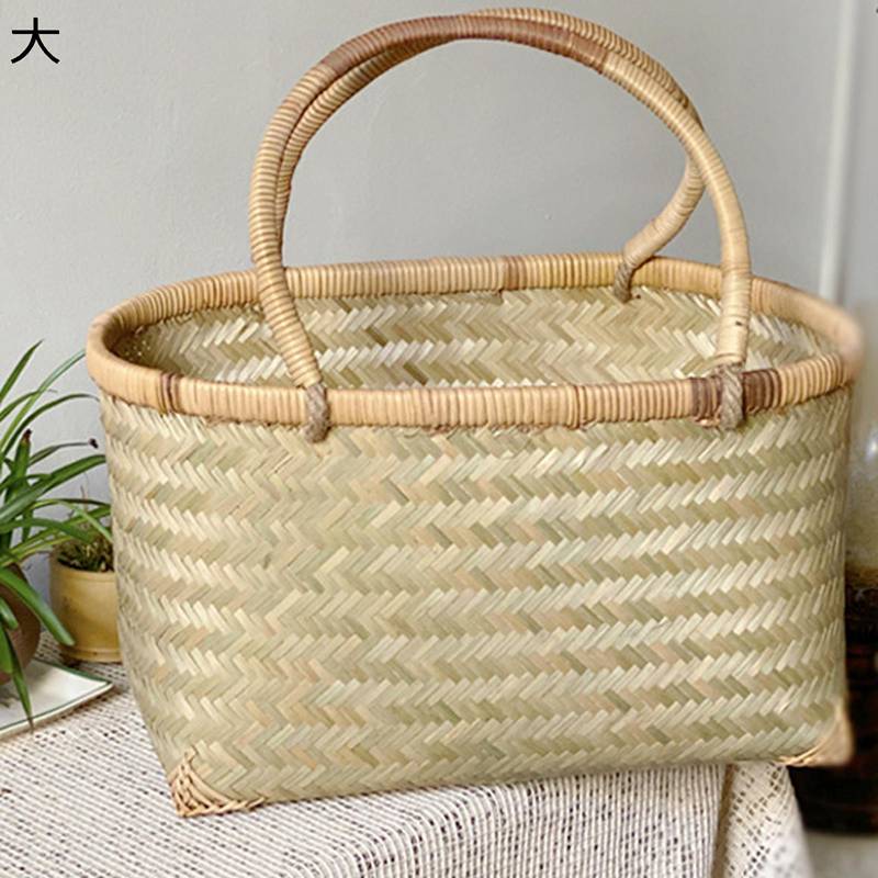 藤編みかご カゴ収納 藤かご 手編みかご カゴバッグ バスケット 手提げバッグ お買い物籠 花かご ピク..