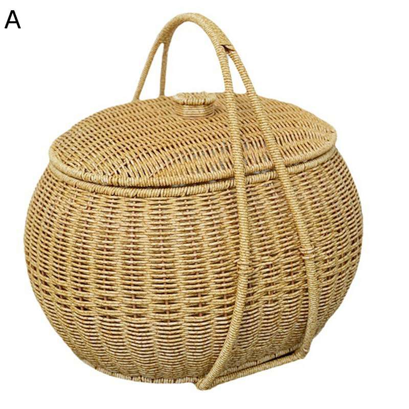 果物のパンの食べ物籐の蔓かご バスケット 蓋付き パンかご 取っ手付き PPラタン かご 藤編みかご カゴ収納 果物 収納かご 野菜入れ お菓子 キッチン収納 雑貨かご インテリア ブレッドケース 洗える
