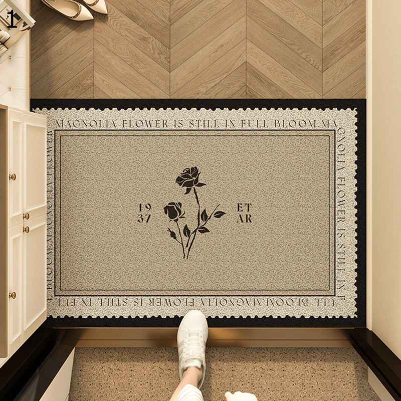 玄関マット ドアマット PVC 汚れ落とし カットできる ヴィンテージ 花柄 洗面所 廊下敷きマット 自宅用..