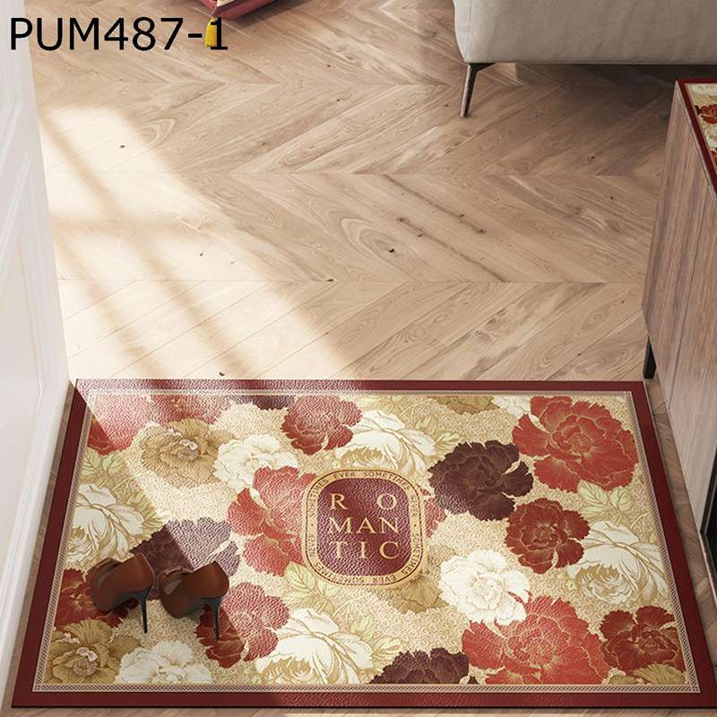 玄関マット ドアマット puレザー 拭ける 泥落とし 足拭き ヴィンテージ イギリス庭園風 花びら柄 家庭用 キッチンマット トイレ 防水防汚 すべり止め 洗濯いらず 傷防止