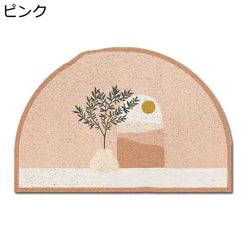 玄関マット ドアマット PVC 半円形 花柄 北欧風 足拭きマット 廊下敷き 泥除け キッチン 室内 室外 ルーム 水洗える 滑り止め 耐久性 大きめ お手入れ簡単 カットできる