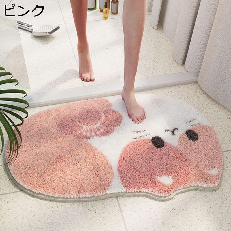 バスルームマット お風呂マット 動物柄 猫 犬 玄関マット ドア 吸水性いい 家庭用 足ふきマット トイレ バスルーム 水洗い 滑り止め ふわふわ マイクロファイバー 耐久性 可愛い 敷きマット