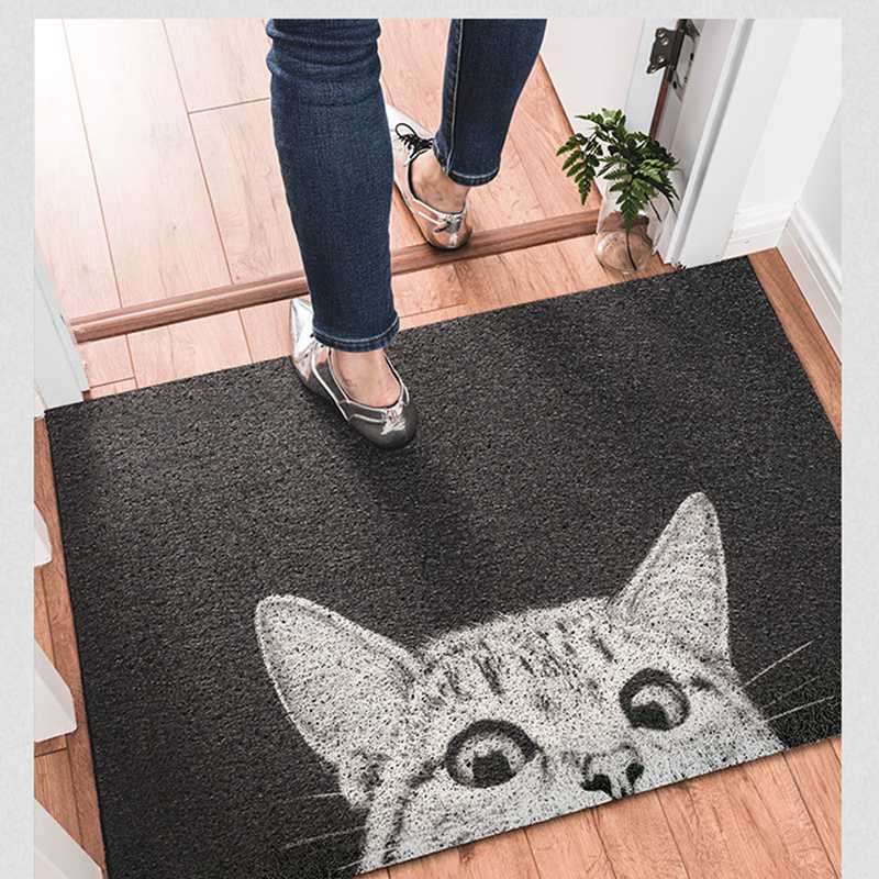 フロアマット 階段マット 玄関マット かわいいねこ柄 伺ってる猫 室内・室外 泥除け おしゃれ 防滑 洗える シンプル インテリアマット 防臭防カビ ソファー ダイニングルーム 店舗
