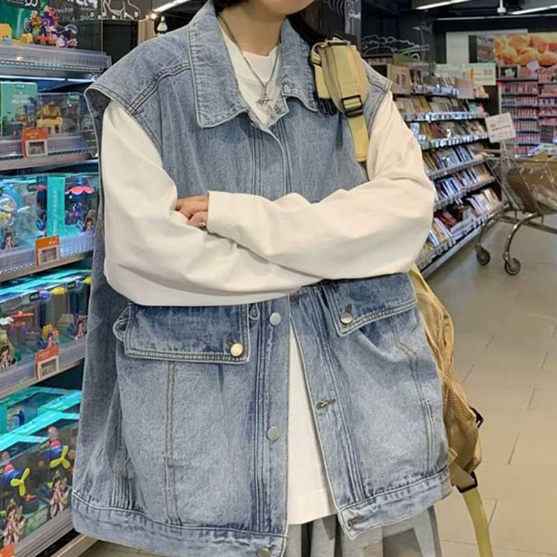 Gジャン デニムベスト バイクチョッキ メンズ レディース 大きいサイズ 袖なし ウォッシュ加工 着痩せ ゆったり 男女兼用 上着 アウター ダメ