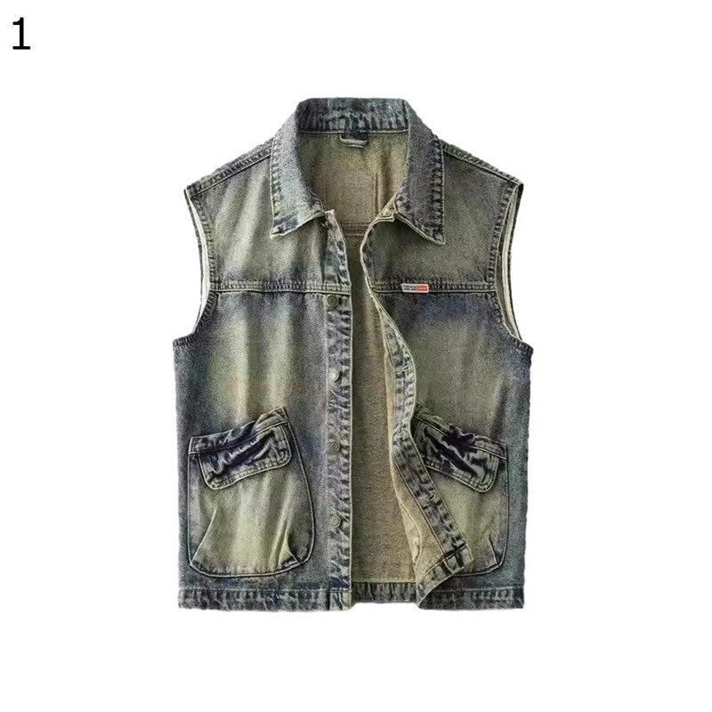 Gジャン デニムベスト チョッキ ジレベスト メンズ ゆったり ノースリーブ ウォッシュ加工 体型カバー ..