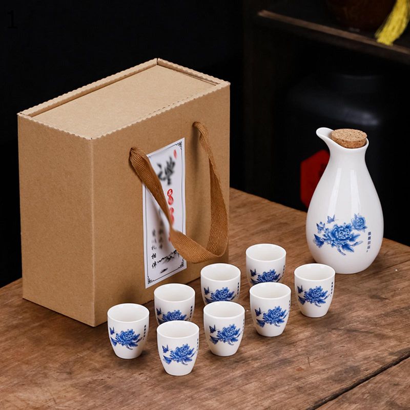 9点セット 酒器セット 花柄 徳利1個 お猪口が8個セット とっくり おちょこ ギフト包装 日式 和風 ヴィンテージ エレガント 上品 おしゃれ 還暦祝い キャンプ 冷酒 陶磁器 贈り物 居酒屋 来客