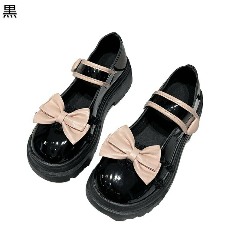 パンプス レース 切り替え パッチワーク 蝶結び リボン レディース マジックテープ ラウンドトゥ メリージェーン 太ヒール カジュアル 女性用 披露宴 つま先ゆとり 走れる 滑り止め lolita