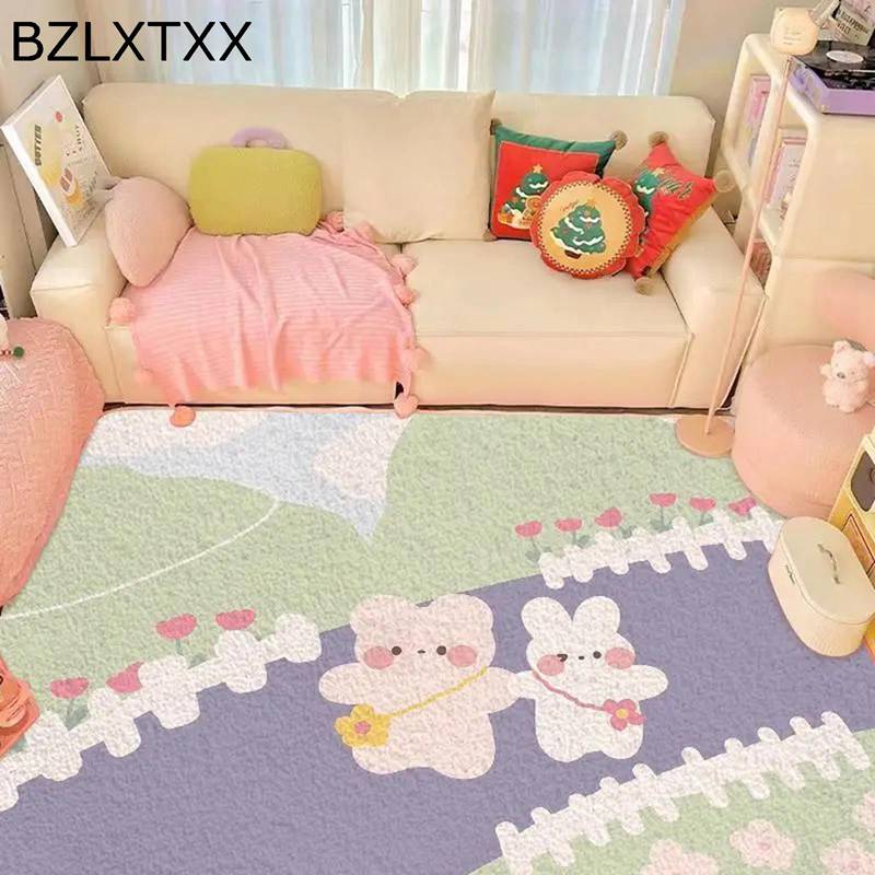 カーペット ラグ 可愛い 兎 熊 ピンク イチゴ 女の子 子供用 足元マット 厚手 大判 低反発 キレイめ 掃除易い 吸水力強い 速乾 ベッドサイド リビングルーム 抗菌・防臭・防ダニ ふわふわ