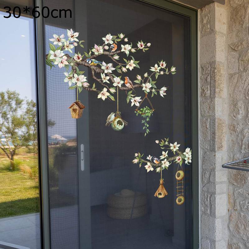 静電ステッカー 窓ステッカー 植物 花鳥 窓 ドア 戸棚 浴室 ガラス かわいい 飾り 両面印刷 静電気シー..