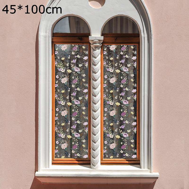 窓用フィルム 目隠しシート ガラスフィルム 遮光 薔薇 花 葉 窓めかくしシート 飛散防止 可愛い 両面印..