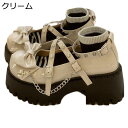 ロリータ 靴 パンプス リポン レディース クロスストラップ 太めヒール 5CMヒール リポン クルス ゴルロリ ゴシック サブカル 蝶結び リベット スタッズ 定番 地下アイドル クールゴス