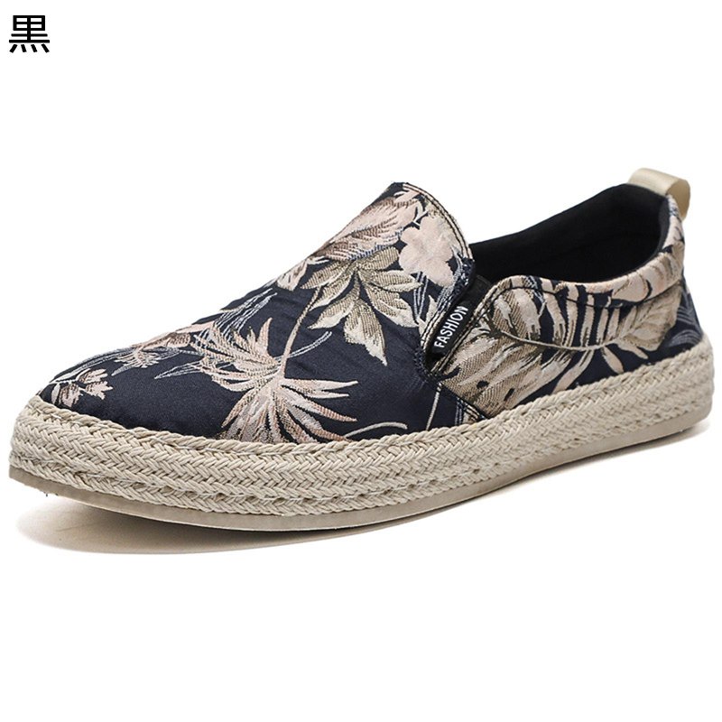 花柄 エスパドリーユシューズ メンズ スリッポン 亜麻 軽量 カジュアル スニーカー ローカット 歩きや..